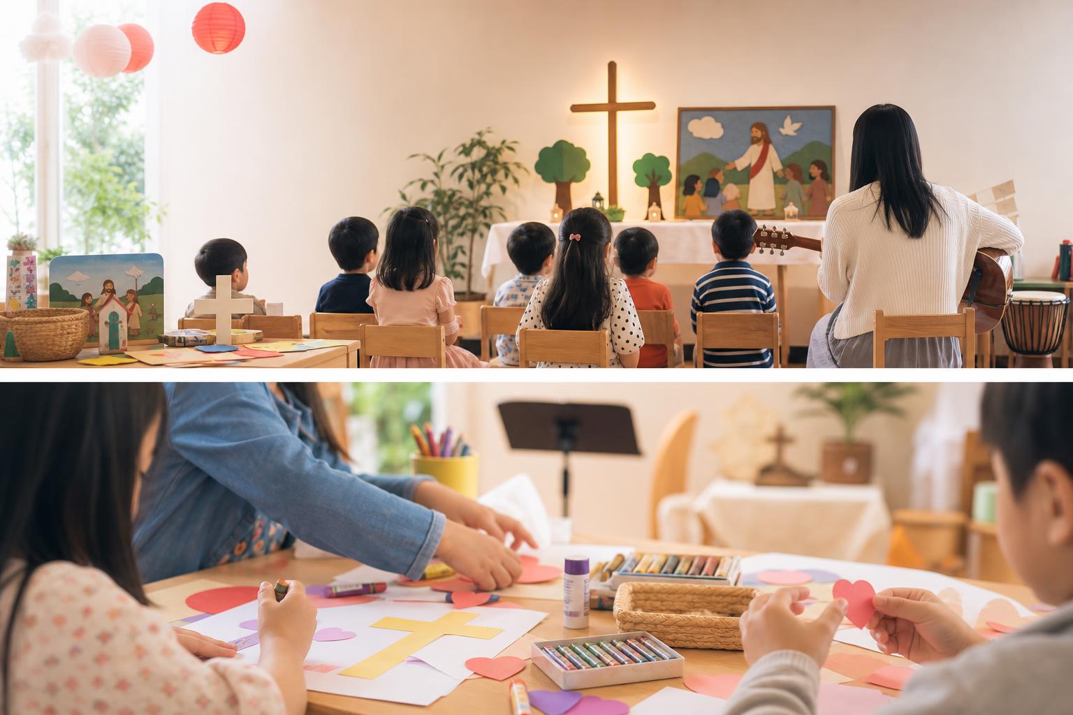 Children worship illustration