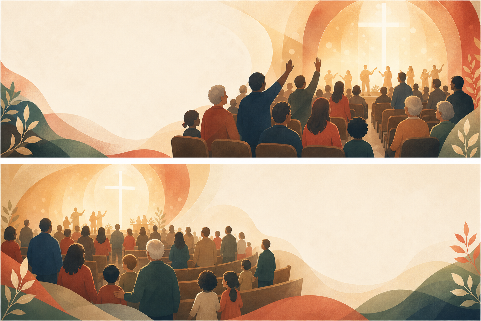 Warm illustrated worship setting